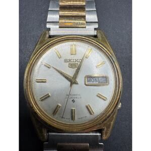 Vintage Seiko 5 Automatic 21 Jewels Watch 6119-8090 Day/Date Two Tone 34mm